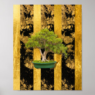 Bonsai Träd Guld Black Wall Art Poster