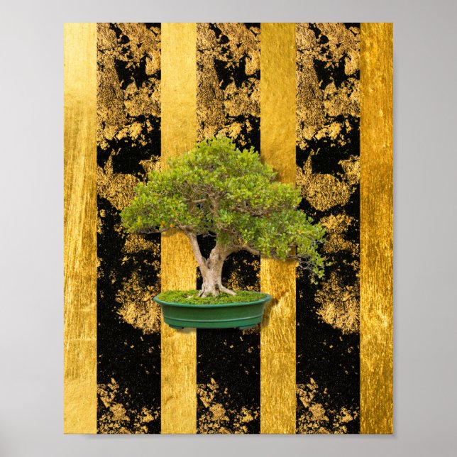 Bonsai Träd Guld Black Wall Art Poster (Framsidan)