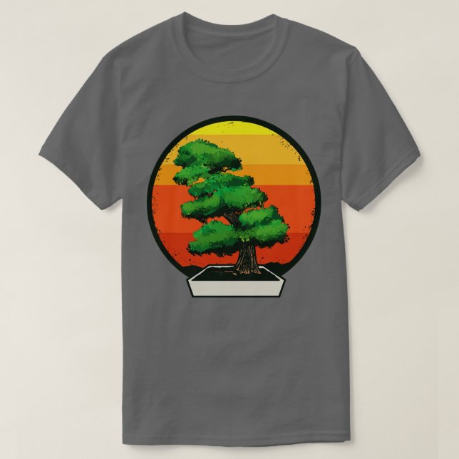 Bonsai Träd i Bonsai Planter Retro Sunset T Shirt (Design framsida)