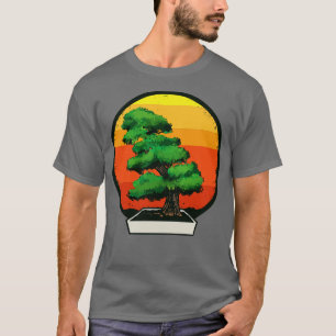 Bonsai Träd i Bonsai Planter Retro Sunset T Shirt