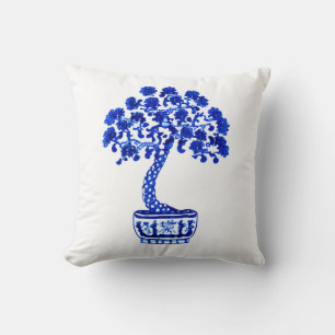 Bonsai Träd i Cobalt Blue och White Kudde