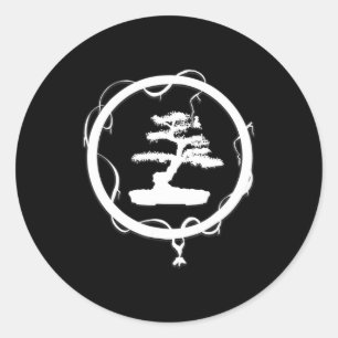 bonsai träd i den frusna freden andlig i runt klistermärke