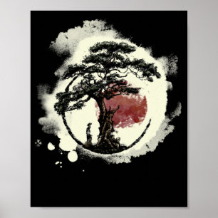 Bonsai Träd japansk Zen Yin Yang Buddhist Circle Poster