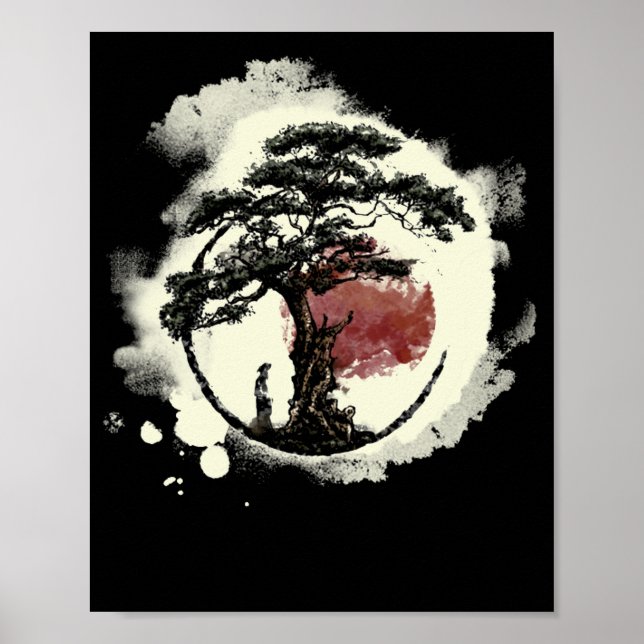 Bonsai Träd japansk Zen Yin Yang Buddhist Circle Poster (Framsidan)
