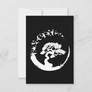 bonsai träd japanska enso cirkel fåglar långärmad tack kort