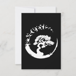 bonsai träd japanska enso cirkel fåglar långärmad tack kort