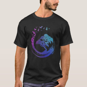Bonsai Träd med flugande fåglar japansk Zen Buddhi T Shirt