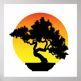 Bonsai Träd med Sunset. Poster