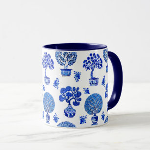 Bonsai Träd Mönster i Cobalt Blue och White Mugg