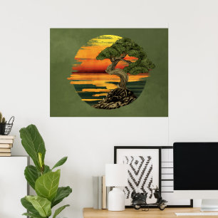 Bonsai Träd Sunset över havet Poster