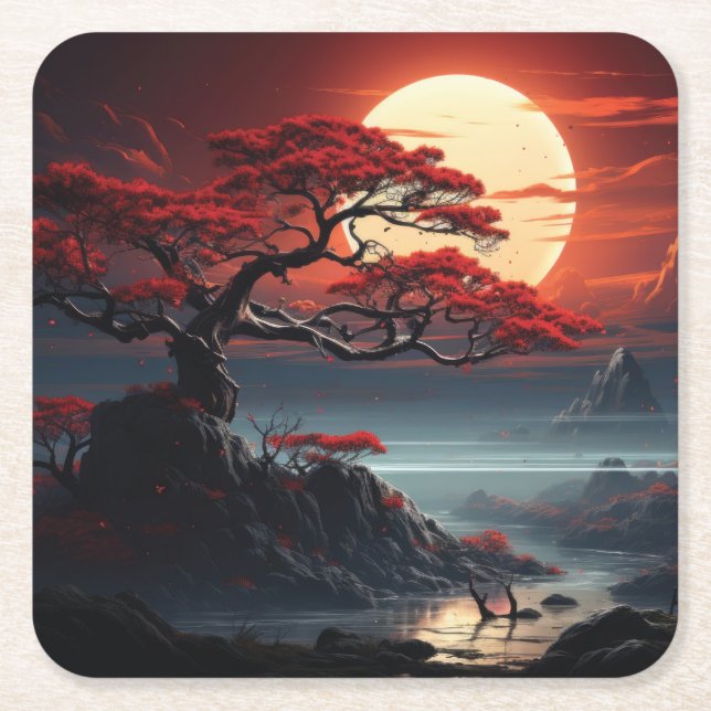 Bonsai Träd Underlägg Papper Kvadrat (Framsidan)