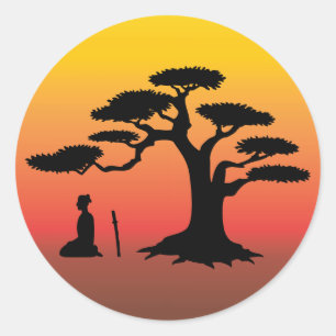 Bonsai Träd vid Sunset - Sticker Runt Klistermärke