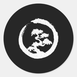 Bonsai Träd W Enso-penseldrag Runt Klistermärke