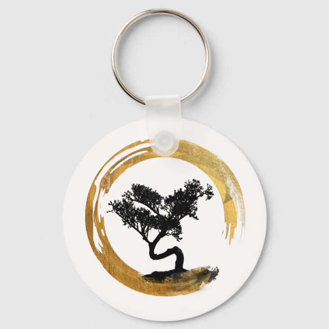 Bonsai Träd. Zen Enso Circl. Feng Shui Calligraphy Nyckelring (Framsida)
