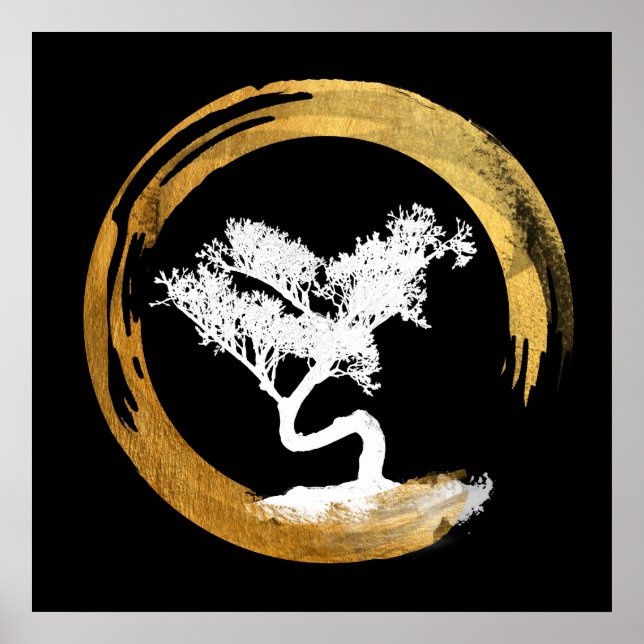 Bonsai Träd. Zen Enso Circl. Feng Shui Calligraphy Poster (Framsidan)