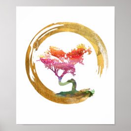 Bonsai Träd. Zen Enso Circle. Vattenfärgskonst Poster
