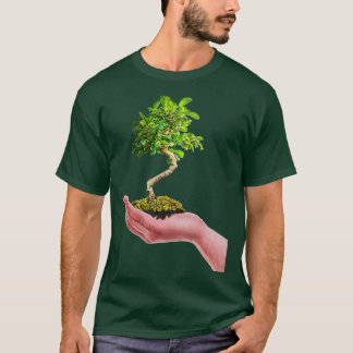 Bonsai Tree in hand Tree Nature white background T Shirt