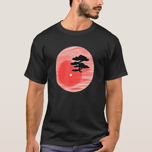 Bonsai Tree Japanese Calligraphy Zen Gardens Aesth T Shirt (Framsida)