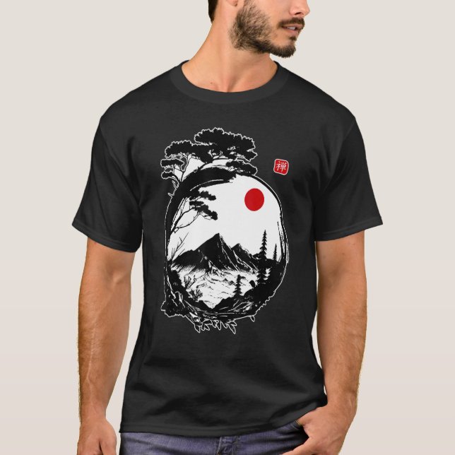Bonsai Tree Japanese Zen Buddhism Zen Circle Japan T Shirt (Framsida)