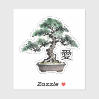 Bonsai Tree Sumi-e Style Japanese Love Calligraphy Klistermärken