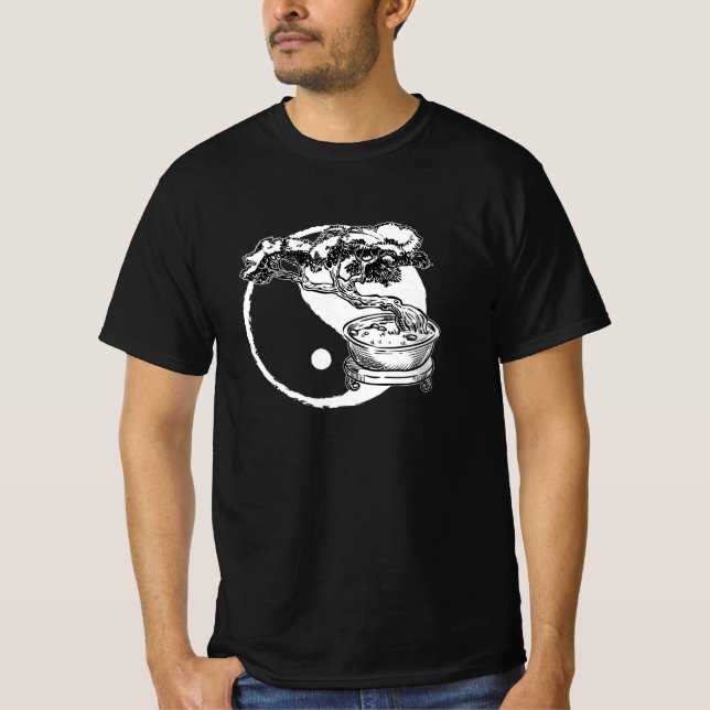 Bonsai Ying Yang Träd Zen T Shirt (Framsida)