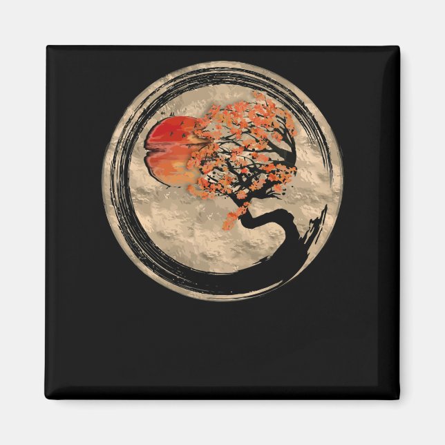 Bonsai Zen Buddhist Enso Circle Träd på japanska Magnet (Framsidan)