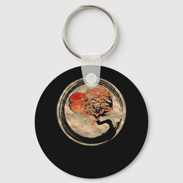 Bonsai Zen Buddhist Enso Circle Träd på japanska Nyckelring (Framsida)