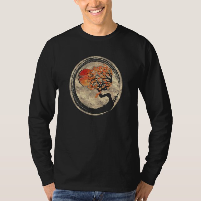 Bonsai Zen Buddhist Enso Circle Träd på japanska T Shirt (Framsida)