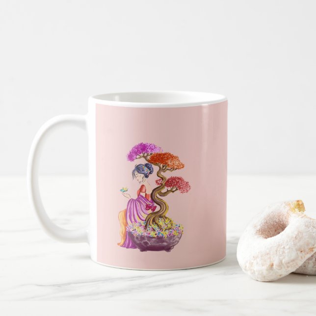 Bonsaïs géants, jeune filles zen kaffemugg (Med munk)