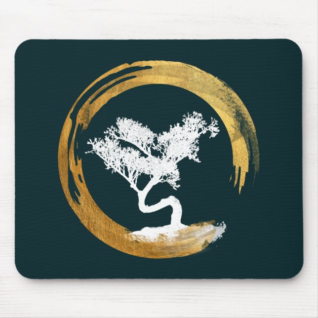 Bonsaiträd. Zen Enso Circl. Feng Shui Calligraphy Musmatta (Framsidan)