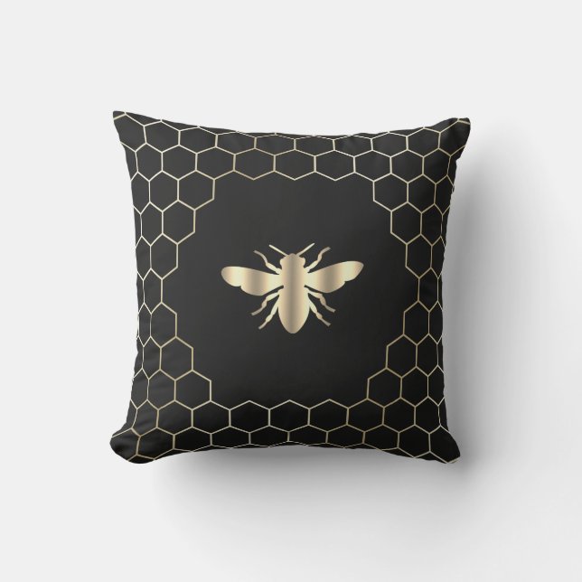 Bönshonungskomb hexagons design på svart kudde (Framsida)