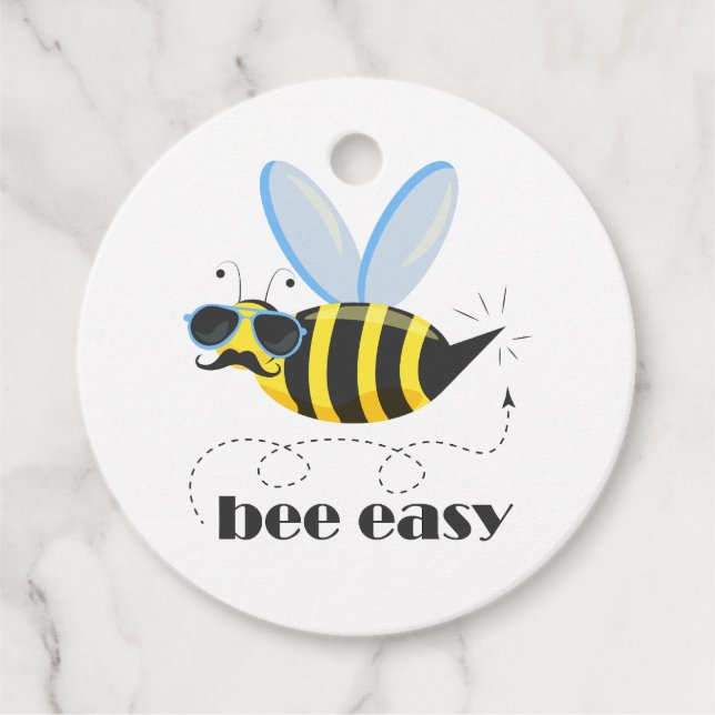 Bönskaraktär med mustasslor Bee Easy Gåvor Etiketter (Framsida)