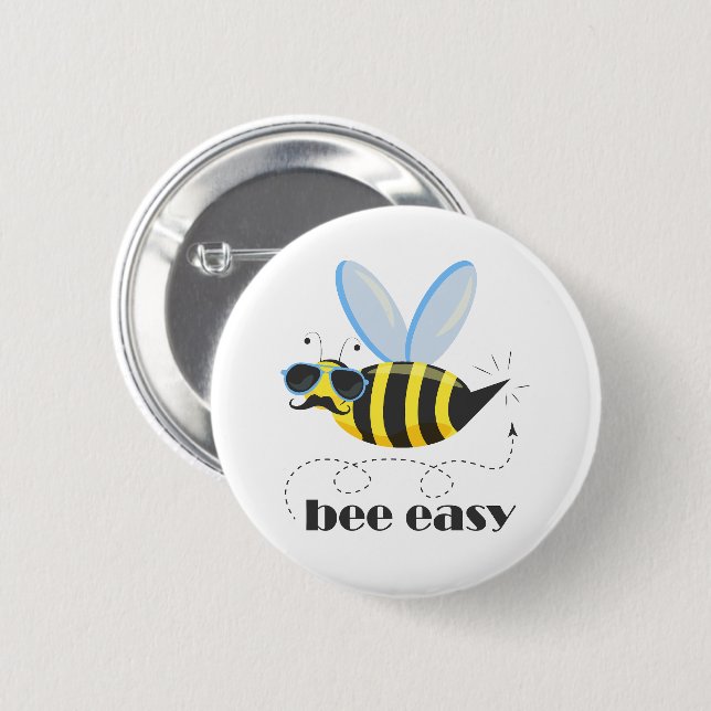 Bönskaraktär med mustasslor Bee Easy Knapp (Framsida & baksida)