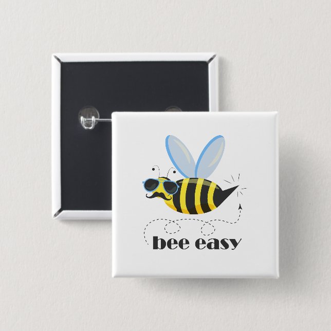 Bönskaraktär med mustasslor Bee Easy Knapp (Framsida & baksida)