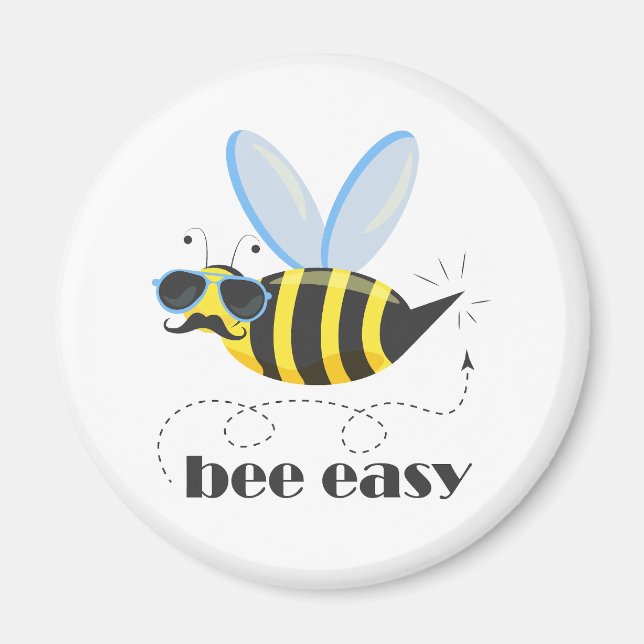Bönskaraktär med mustasslor Bee Easy Magnet (Framsidan)