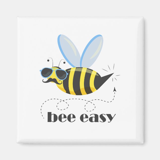 Bönskaraktär med mustasslor Bee Easy Magnet (Framsidan)