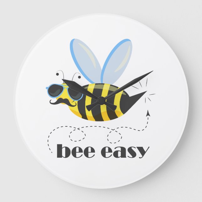 Bönskaraktär med mustasslor Bee Easy Stor Klocka (Framsida)