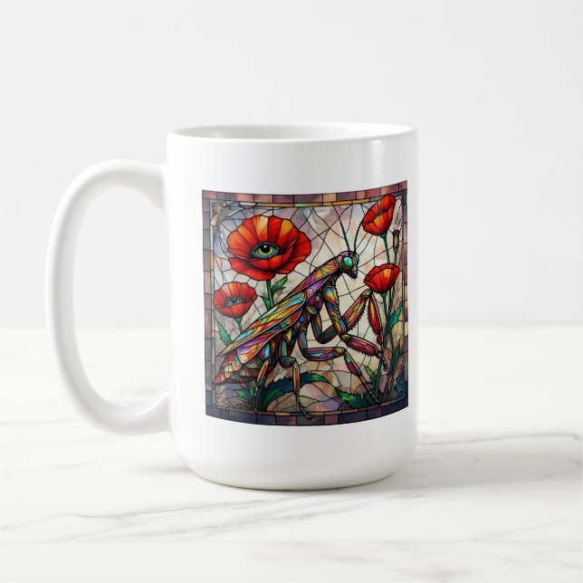Bönsyrsa glasmålning livfull poppyblomma  kaffemugg (Vänster)