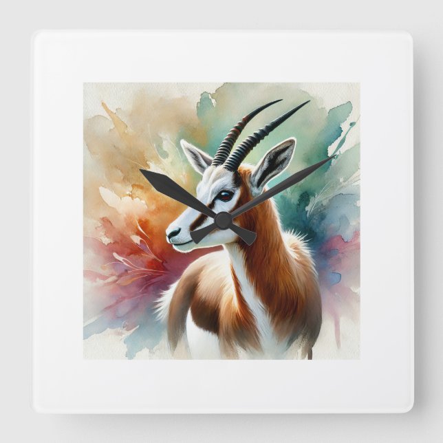 Bontebok in watercolor 220924AREF116 - Watercolor Fyrkantig Klocka (Framsida)