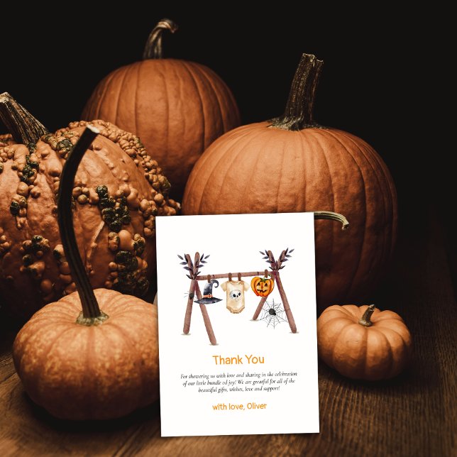 Bonumn Little Boo Halloween Clothes Baby Shower Tack Kort (Autumn Little Boo Halloween Clothes Baby Shower Thank You Card)