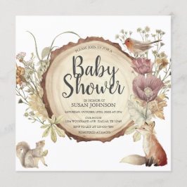 Bonumn Woodland Rustic Wood Slice Baby Shower Inbjudningar