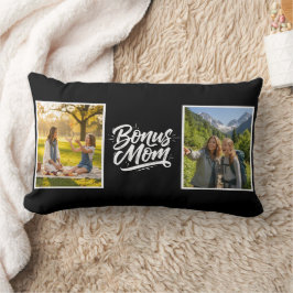 Bonus Mamma Brush Script Två Foto Svart och Vitt Lumbarkudde