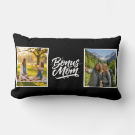 Bonus Mamma Brush Script Två Foto Svart och Vitt Lumbarkudde