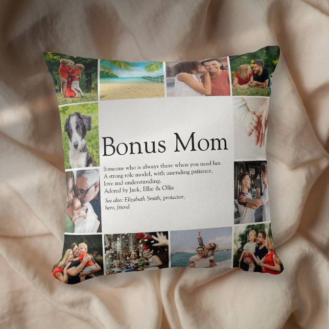 Bonus Mamma Definition 12 Foto Collage Kudde (Bonus Mom Definition 12 Photo Collage Throw Pillow)