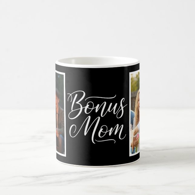 Bonus Mamma Elegant Kursive 2 Foto Svart Kaffemugg (Center)