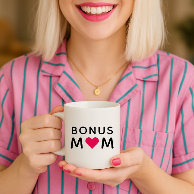 Bonus Mamma | Modern Rosa Heart Mors dag Kaffemugg (Skapare uppladdad)