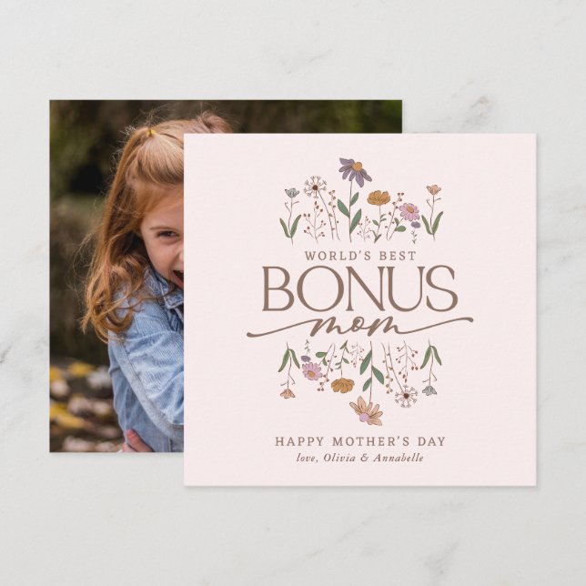 Bonus Mamma Photo Mors dag Card Kort (Fram/baksida)