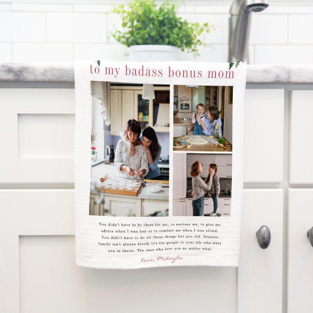 "Bonus Mamma" Steg Mamma | Blommigt 3 Photo Tea To Kökshandduk (Skapare uppladdad)