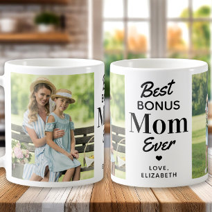 BONUS MAMMA Step Mamma Anpassningsbar 2-foto Mors Kaffemugg