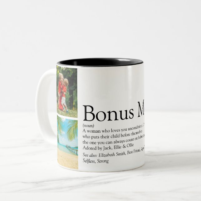 Bonus Mamma, Stepmamma Definition 4 Photo Collage Två-Tonad Mugg (Framsida vänster)